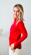 Shimmer Turtleneck CZ Sweater - Red-130 Long Sleeve Tops-IN2YOU-Coastal Bloom Boutique, find the trendiest versions of the popular styles and looks Located in Indialantic, FL