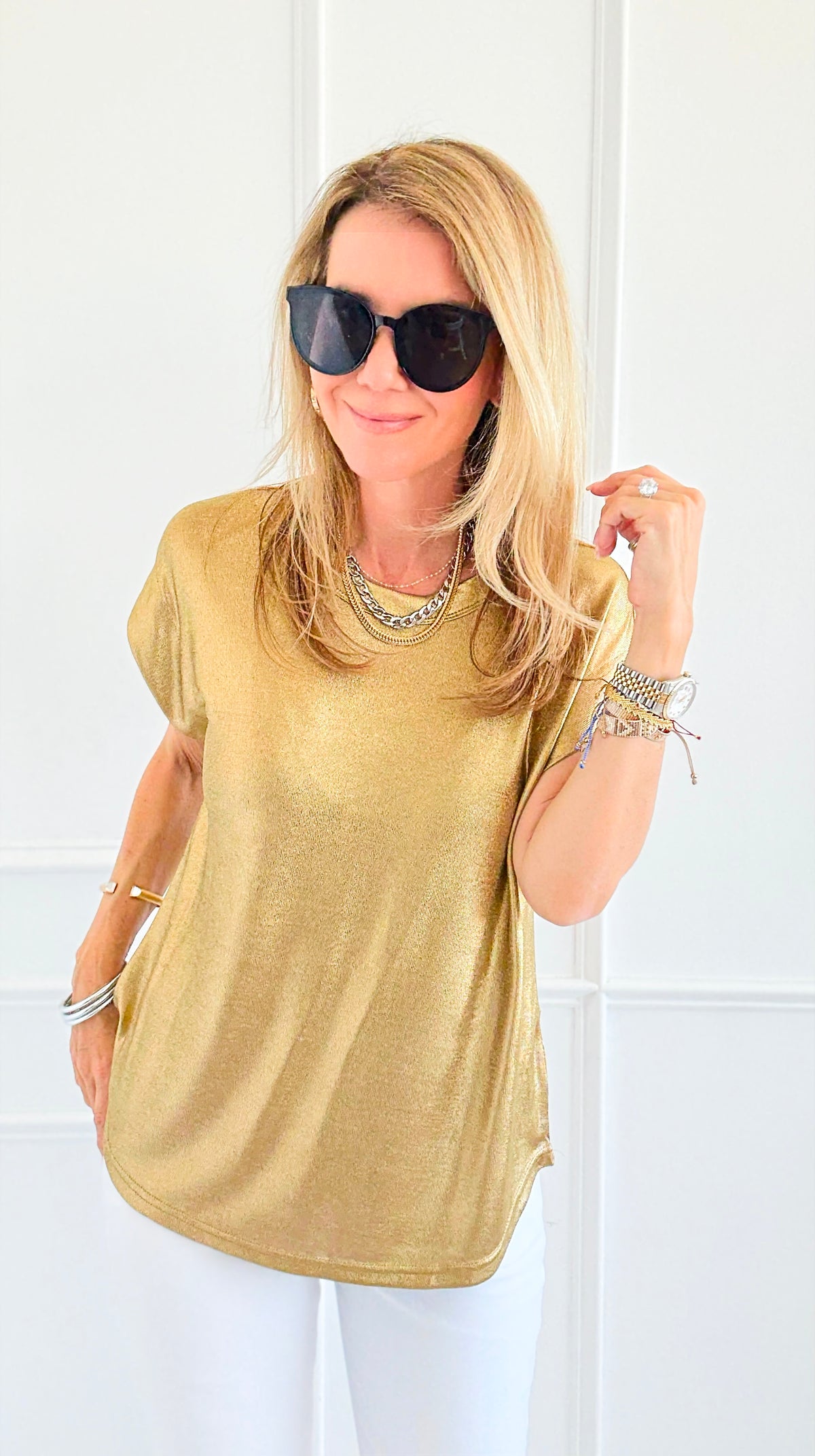 Glow Getter Cap Sleeve Top - Gold-110 Short Sleeve Tops-JODIFL-Coastal Bloom Boutique, find the trendiest versions of the popular styles and looks Located in Indialantic, FL