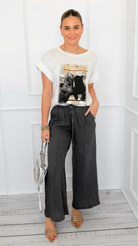 Island Stroll Linen Italian Pant- Charcoal-100 Pants-Italianissimo-Coastal Bloom Boutique, find the trendiest versions of the popular styles and looks Located in Indialantic, FL