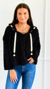 Seaside Breeze Hooded Chenille Sweater - Black-140 Sweaters-Zenana-Coastal Bloom Boutique, find the trendiest versions of the popular styles and looks Located in Indialantic, FL