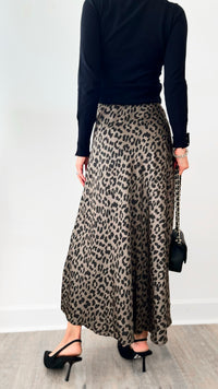 Wild Spotted Brooklyn Italian Satin Midi Skirt-170 Bottoms-Germany-Coastal Bloom Boutique, find the trendiest versions of the popular styles and looks Located in Indialantic, FL