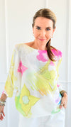 Floral Fantasy Short Sleeve Italian St Tropez Knit-140 Sweaters-Italianissimo-Coastal Bloom Boutique, find the trendiest versions of the popular styles and looks Located in Indialantic, FL