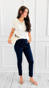 Star Detail Pocket Italian Jogger- Navy-180 Joggers-SEÑORITA C-Coastal Bloom Boutique, find the trendiest versions of the popular styles and looks Located in Indialantic, FL