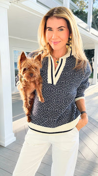 Geometric Stripe Collared Sweater-140 Sweaters-Blu Pepper-Coastal Bloom Boutique, find the trendiest versions of the popular styles and looks Located in Indialantic, FL