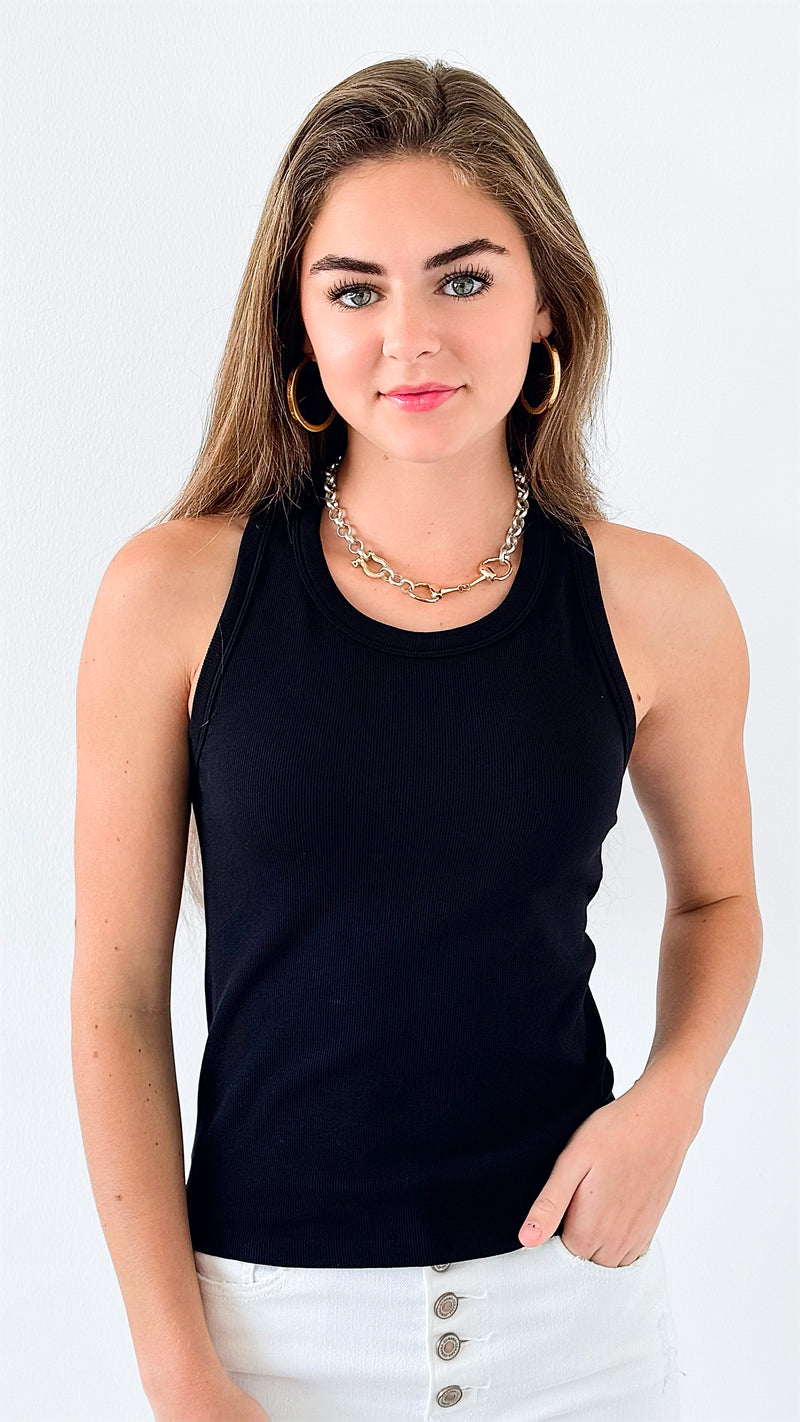 Essential Ribbed Racerback Tank- Black-100 Sleeveless Tops-Mono B-Coastal Bloom Boutique, find the trendiest versions of the popular styles and looks Located in Indialantic, FL