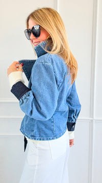 Contrast Charm Denim Jacket-160 Jackets-ROUSSEAU-Coastal Bloom Boutique, find the trendiest versions of the popular styles and looks Located in Indialantic, FL
