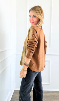 Gold Shine V-Neck Italian Pullover- Camel-140 Sweaters-Italianissimo-Coastal Bloom Boutique, find the trendiest versions of the popular styles and looks Located in Indialantic, FL