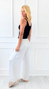 Angora Italian Satin Pant - White-170 Bottoms-Italianissimo-Coastal Bloom Boutique, find the trendiest versions of the popular styles and looks Located in Indialantic, FL