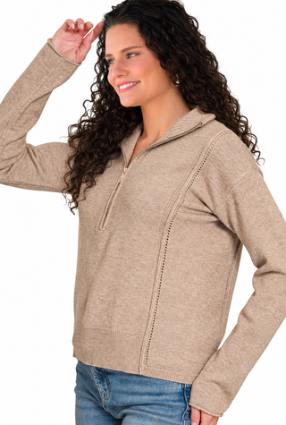 Half Zip Collared Sweater - H. Mocha