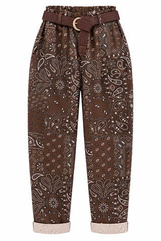 Bandana Crush Belted Italian Pant- Brown
