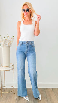 Rhinestone-Studded Wide Jeans-170 Bottoms-Vibrant M.i.U-Coastal Bloom Boutique, find the trendiest versions of the popular styles and looks Located in Indialantic, FL