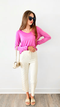 Completely Charmed Basket Weave Sweater Pants - Cream-170 Bottoms-HYFVE-Coastal Bloom Boutique, find the trendiest versions of the popular styles and looks Located in Indialantic, FL