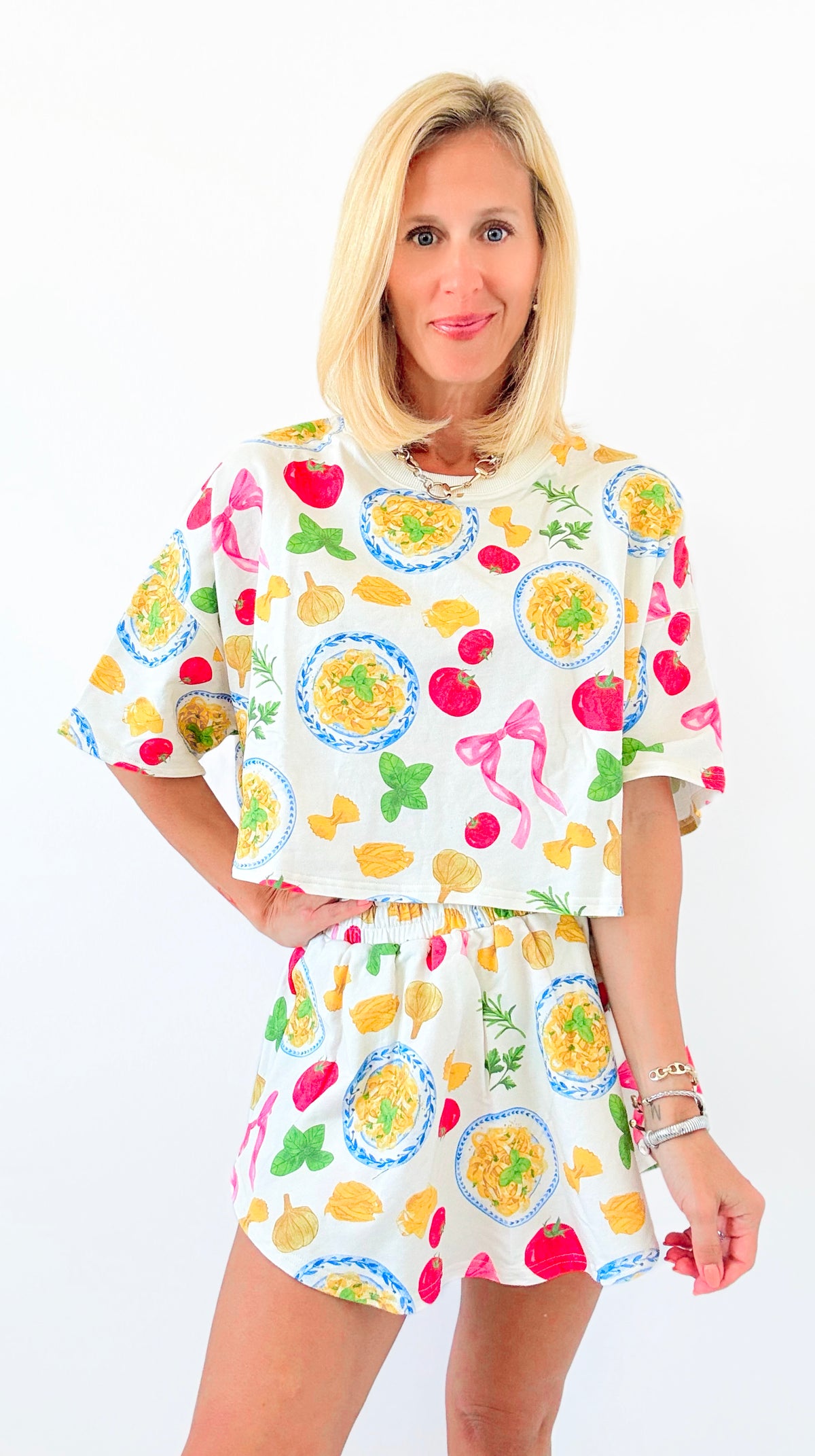 Pasta Party Printed Set-170 Bottoms-Peach Love California-Coastal Bloom Boutique, find the trendiest versions of the popular styles and looks Located in Indialantic, FL