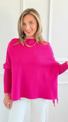 Fringed Fuchsia Sweater-140 Sweaters-Z STUDIO-Coastal Bloom Boutique, find the trendiest versions of the popular styles and looks Located in Indialantic, FL