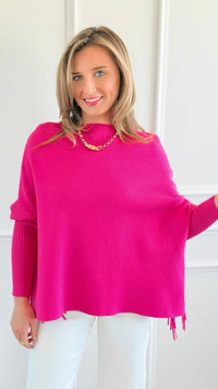 Fringed Fuchsia Sweater-140 Sweaters-Z STUDIO-Coastal Bloom Boutique, find the trendiest versions of the popular styles and looks Located in Indialantic, FL