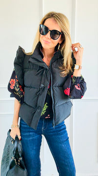 Ruffle & Ready Bow Puffer Vest - Black-vest-Jodifl-Coastal Bloom Boutique, find the trendiest versions of the popular styles and looks Located in Indialantic, FL