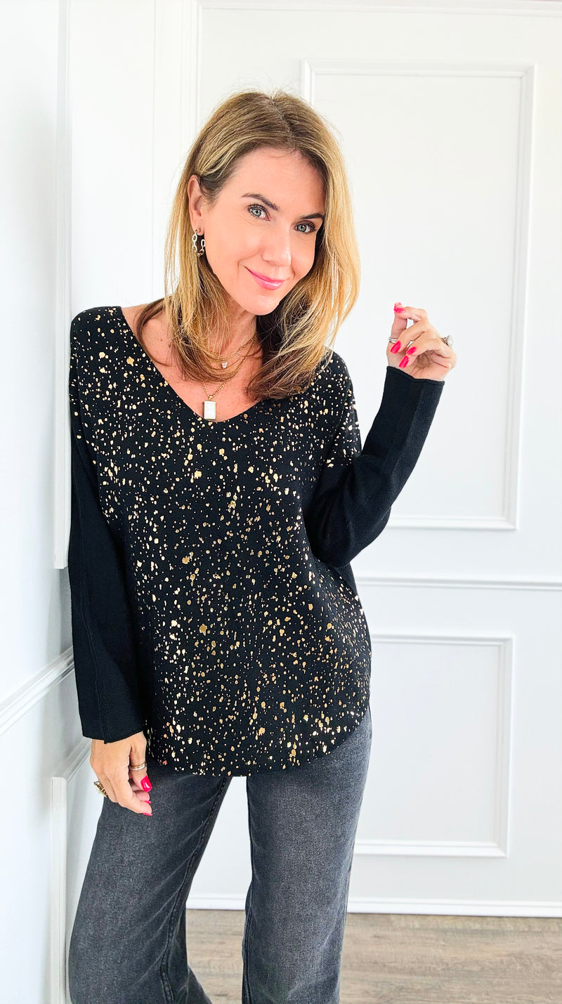 Shimmer Speckled Italian Pullover- Black-130 Long sleeve top-Italianissimo-Coastal Bloom Boutique, find the trendiest versions of the popular styles and looks Located in Indialantic, FL