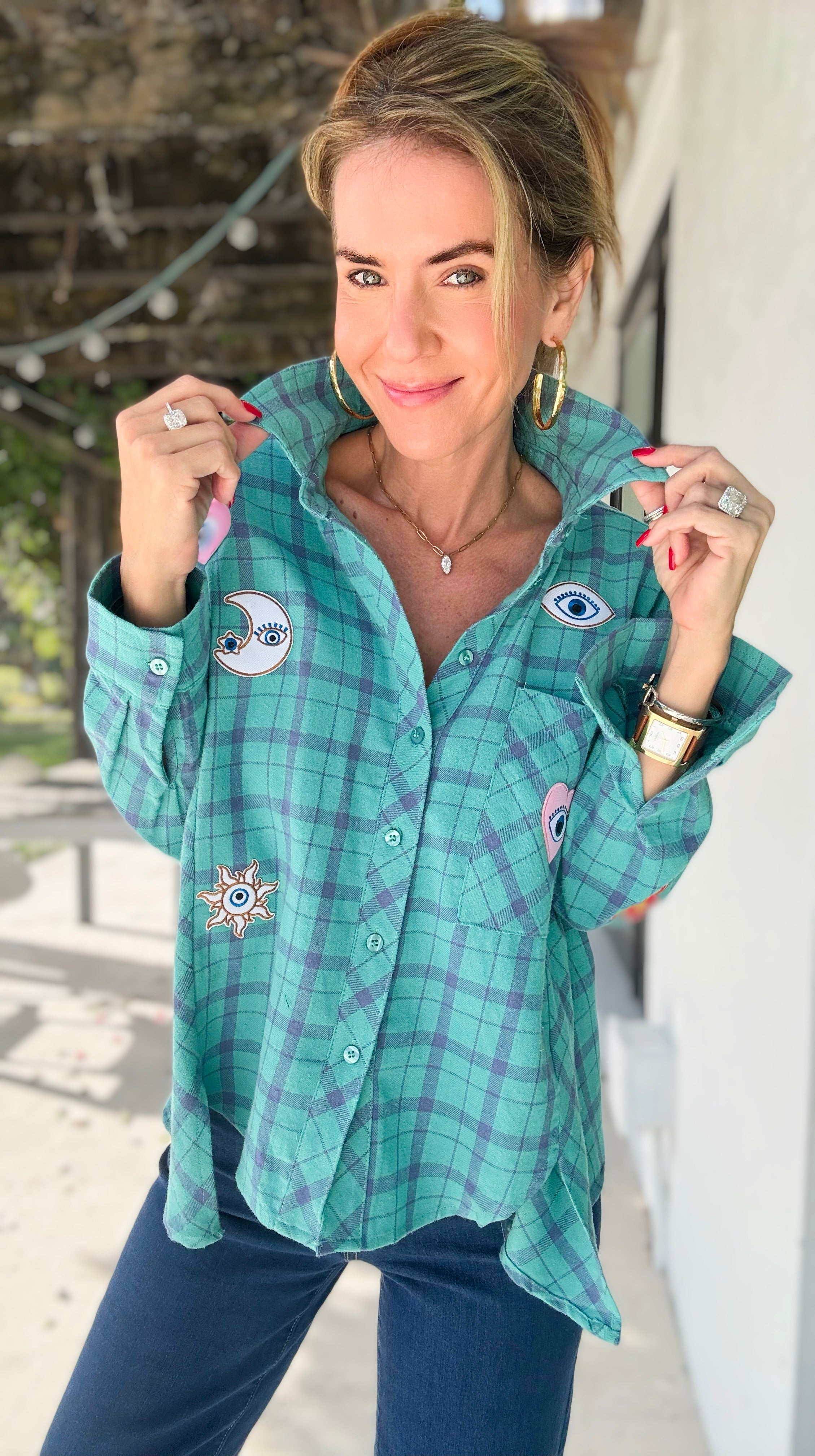 CB Custom - Cosmic Plaid Dream Button-Down Top-130 Long Sleeve Tops-Jodifl / Holly-Coastal Bloom Boutique, find the trendiest versions of the popular styles and looks Located in Indialantic, FL