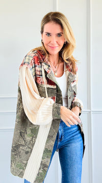 Patchwork Relaxed Hooded Jacket-160 Jackets-POL-Coastal Bloom Boutique, find the trendiest versions of the popular styles and looks Located in Indialantic, FL