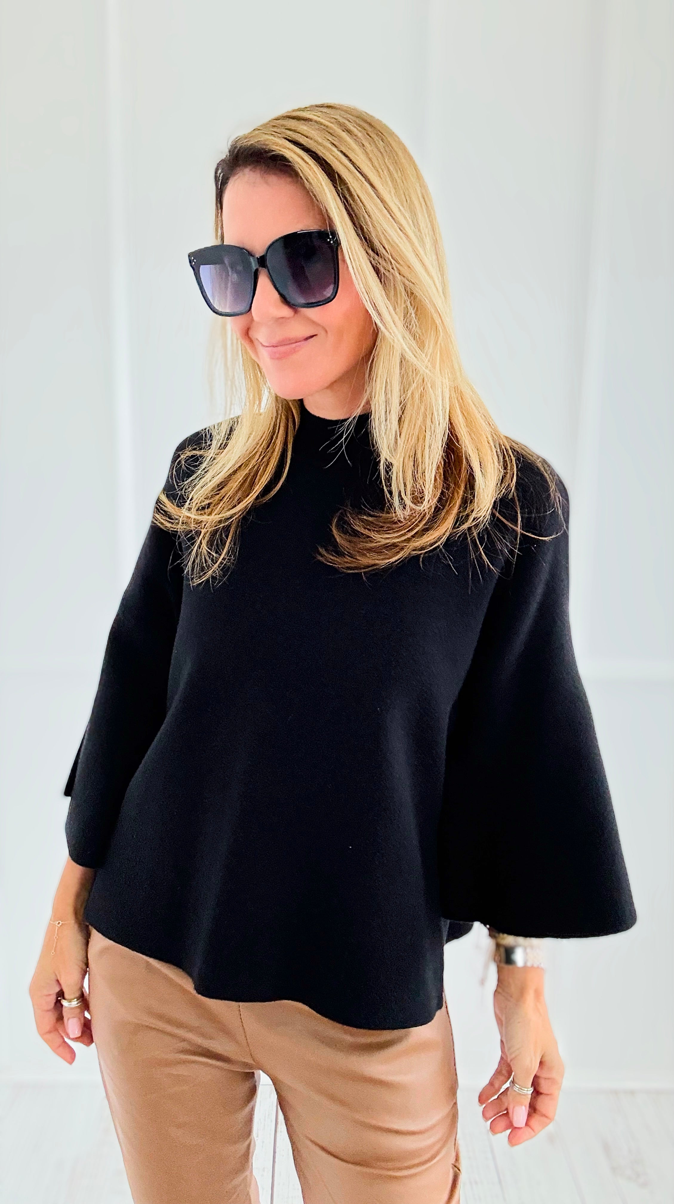 Bell Sleeve Sweater- Black-140 Sweaters-Zenana-Coastal Bloom Boutique, find the trendiest versions of the popular styles and looks Located in Indialantic, FL