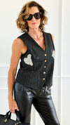 Love In Stripes Italian Vest-100 Sleeveless Tops-MILAN SLV-Coastal Bloom Boutique, find the trendiest versions of the popular styles and looks Located in Indialantic, FL