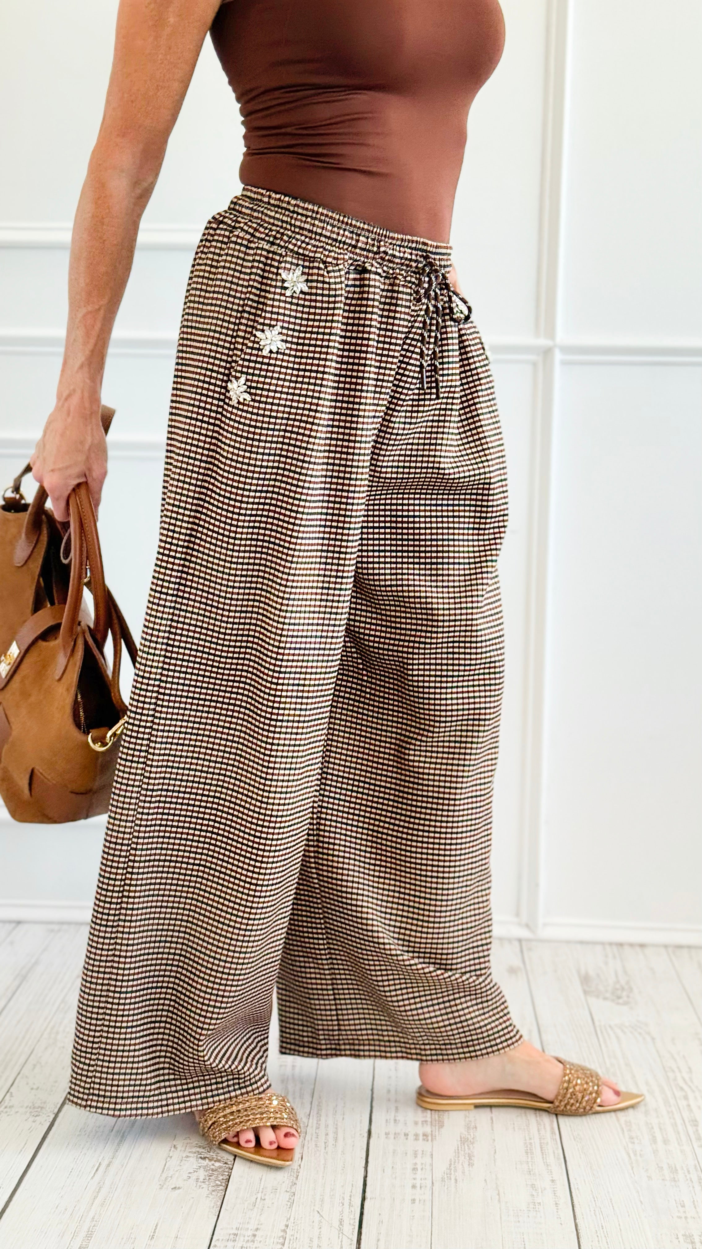 Plaid Blossom Italian Pants-100 Pants-TATTOO Z-Coastal Bloom Boutique, find the trendiest versions of the popular styles and looks Located in Indialantic, FL