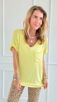 Sunny Days V-Neck Pocket Tee-110 short Sleeve Top-sew in love-Coastal Bloom Boutique, find the trendiest versions of the popular styles and looks Located in Indialantic, FL