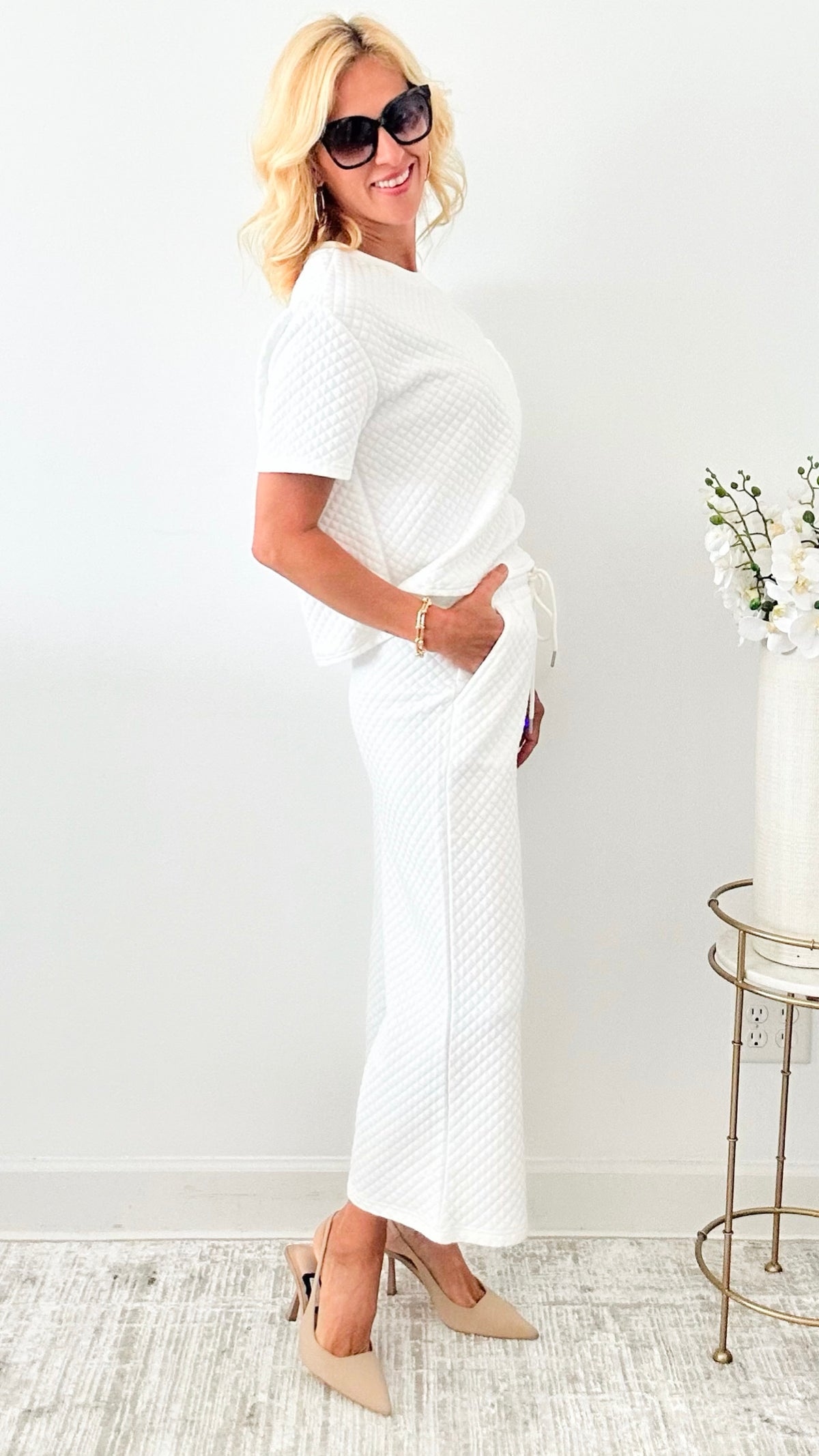 Pre Order - Textured Comfort Set - Off White-110 Short Sleeve Tops-EESOME-Coastal Bloom Boutique, find the trendiest versions of the popular styles and looks Located in Indialantic, FL