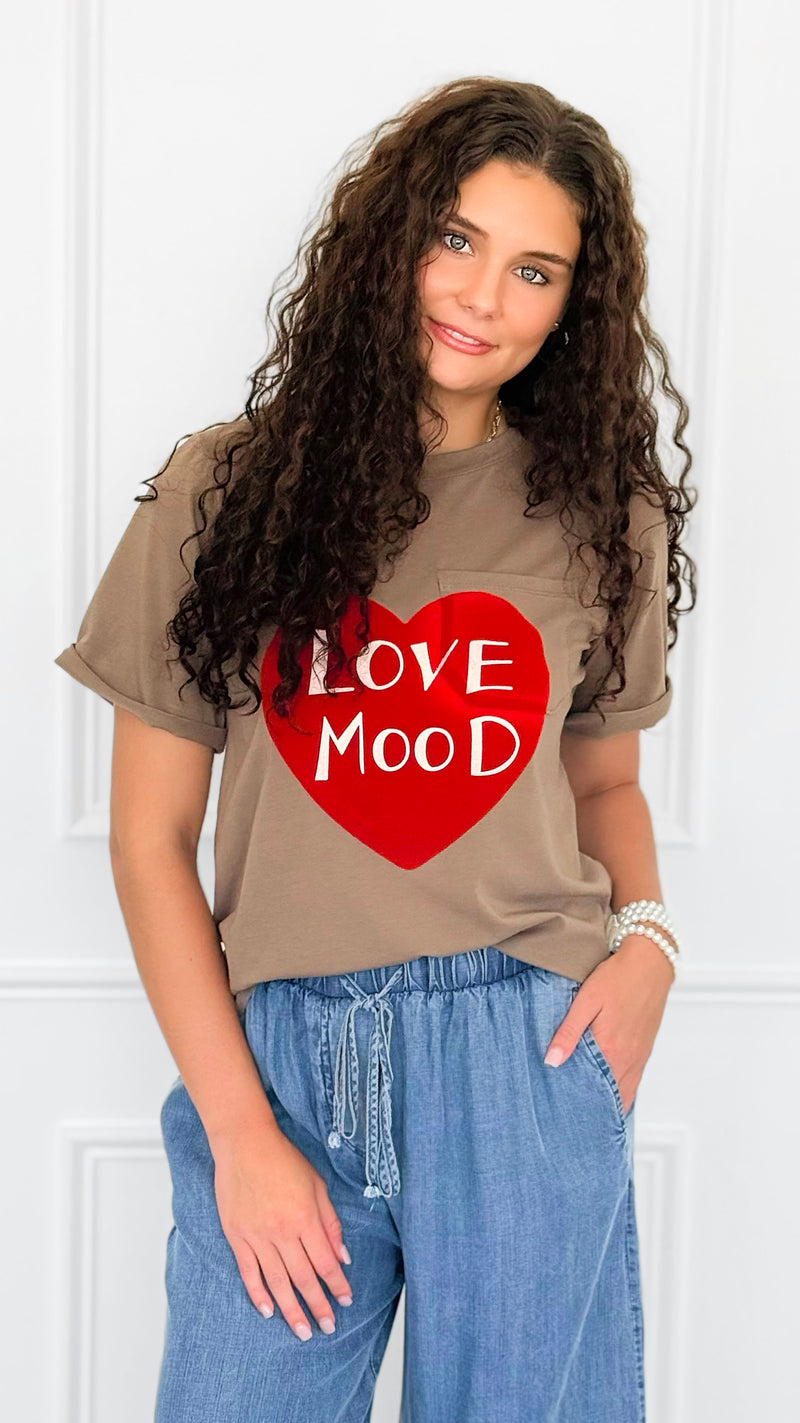 Love Mood Italian Graphic tee- Camel-110 short Sleeve Top-V SKY-Coastal Bloom Boutique, find the trendiest versions of the popular styles and looks Located in Indialantic, FL