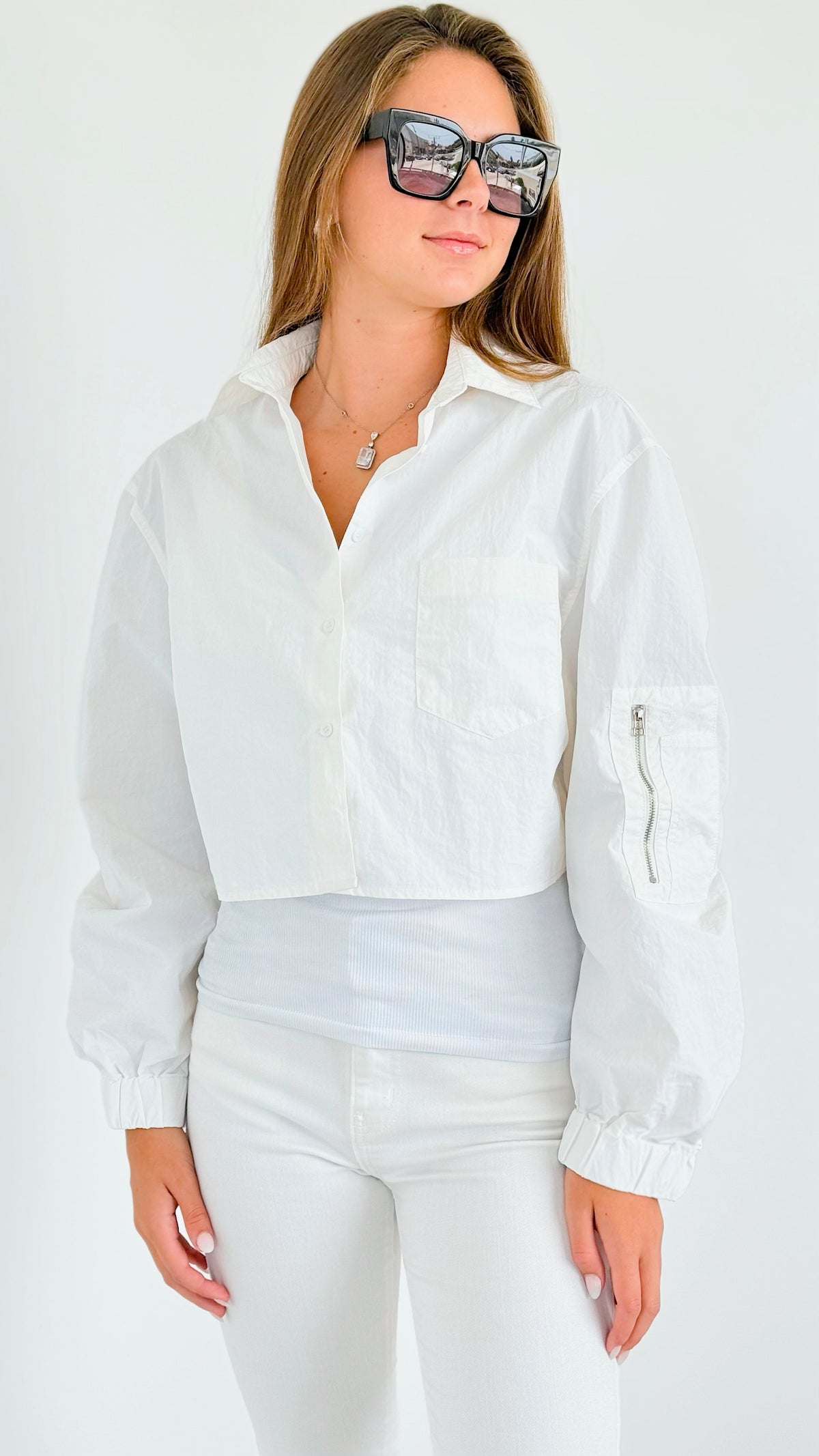 Long Sleeve Cropped Jacket - Ivory-160 Jackets-ROUSSEAU-Coastal Bloom Boutique, find the trendiest versions of the popular styles and looks Located in Indialantic, FL