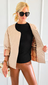 Playful Plaid Quilted Italian Jacket-Tan-160 Jackets-SIERRA S.R.L.-Coastal Bloom Boutique, find the trendiest versions of the popular styles and looks Located in Indialantic, FL