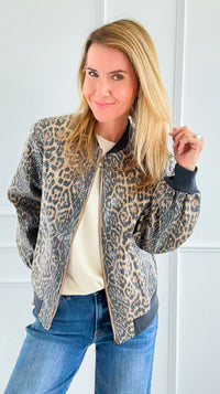 Trendy Zip-Up Leopard Bomber Jacket-160 Jackets-Fate Inc-Coastal Bloom Boutique, find the trendiest versions of the popular styles and looks Located in Indialantic, FL