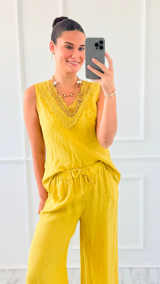 Shoreline Lace V- Neck Sleeveless Italian Linen Top