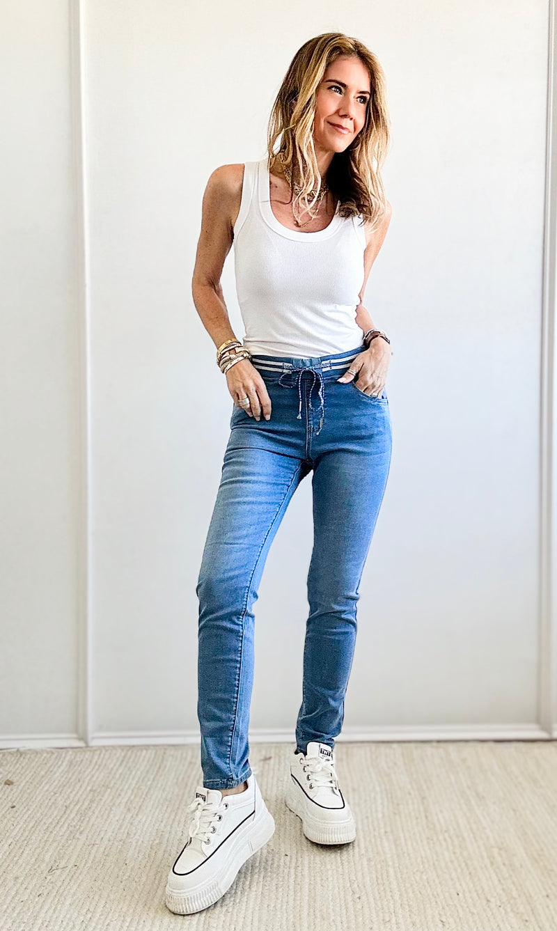 Pure Ease Drawstring Pant - Denim-180 Joggers-Germany-Coastal Bloom Boutique, find the trendiest versions of the popular styles and looks Located in Indialantic, FL
