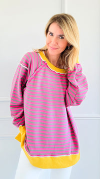 Sunny Stripes Relaxed Sweatshirt-140 Sweaters-White Birch-Coastal Bloom Boutique, find the trendiest versions of the popular styles and looks Located in Indialantic, FL