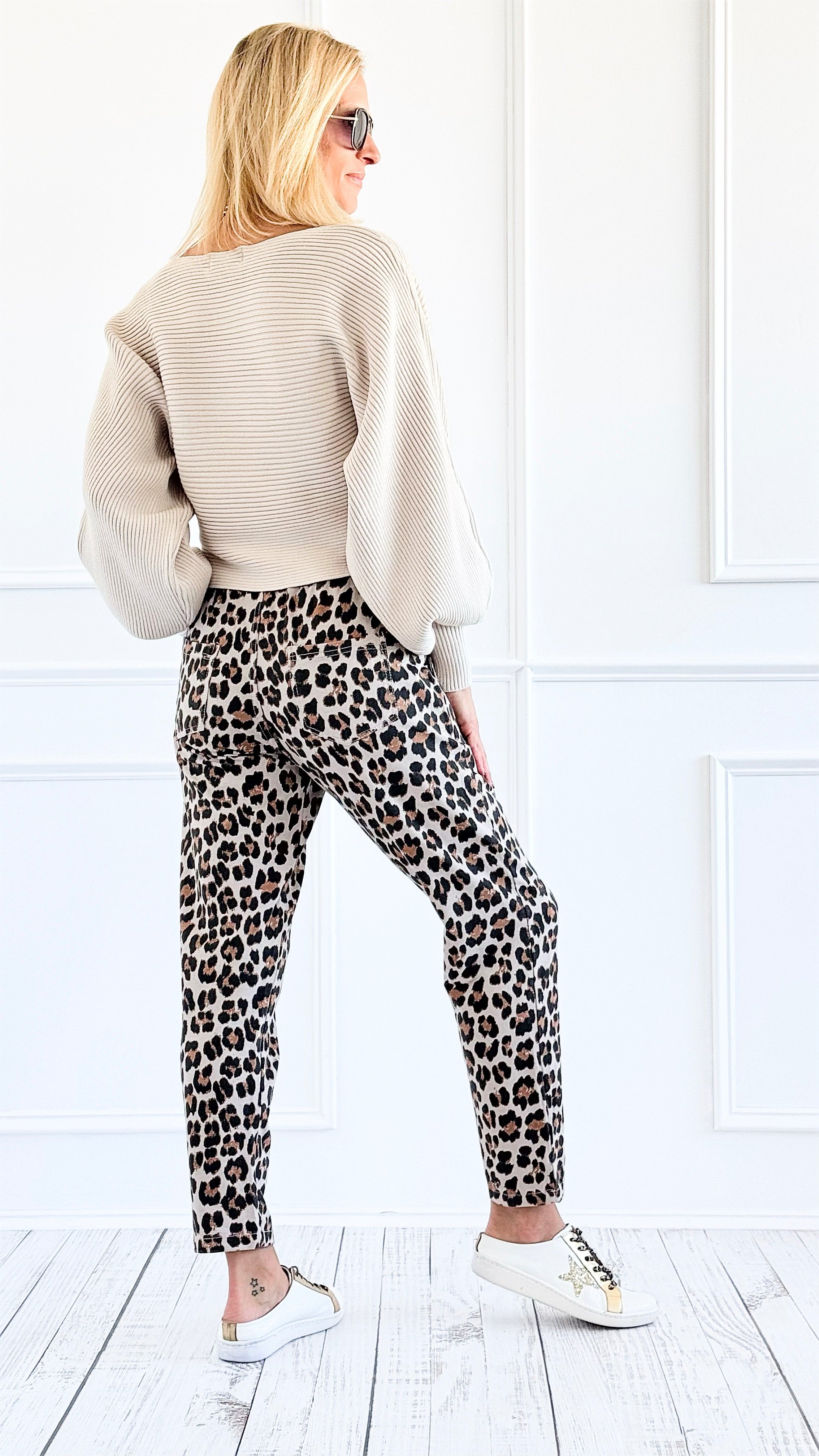 Leopard Luxe Drawstring Italian Joggers - Beige-180 Joggers-VENTI6 OUTLET-Coastal Bloom Boutique, find the trendiest versions of the popular styles and looks Located in Indialantic, FL