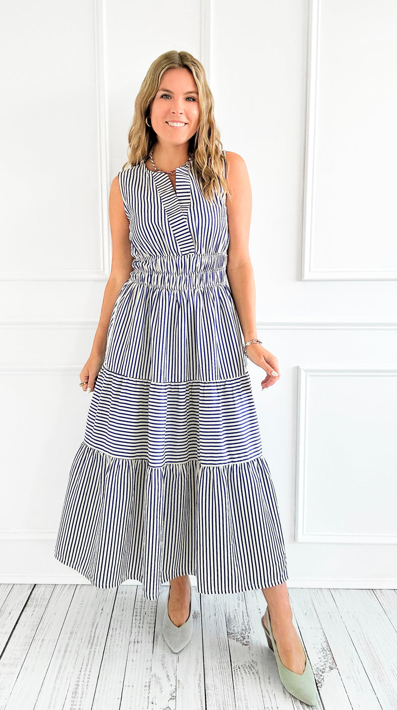 Sailaway Stripe Tiered Midi Dress-200 Dresses/Jumpsuits/Rompers-she+sky-Coastal Bloom Boutique, find the trendiest versions of the popular styles and looks Located in Indialantic, FL