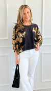 Golden Bloom Puff Sleeve Top-110 short Sleeve Top-ENTRO-Coastal Bloom Boutique, find the trendiest versions of the popular styles and looks Located in Indialantic, FL