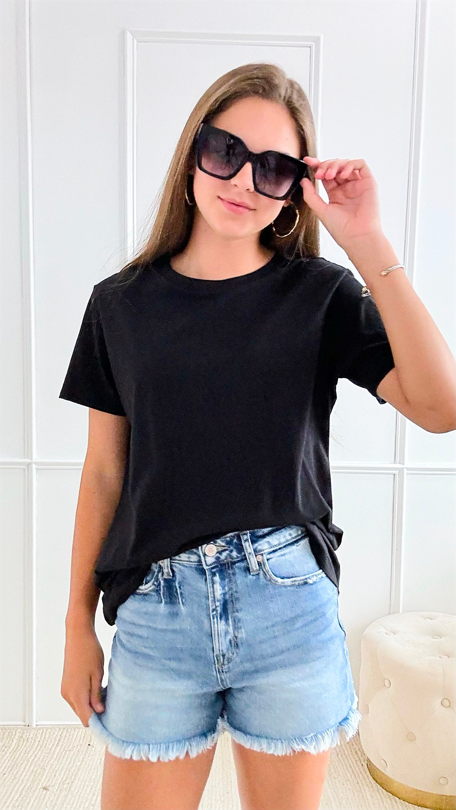 Round Hem Short Sleeve Top - Black-110 Short Sleeve Tops-Zenana-Coastal Bloom Boutique, find the trendiest versions of the popular styles and looks Located in Indialantic, FL