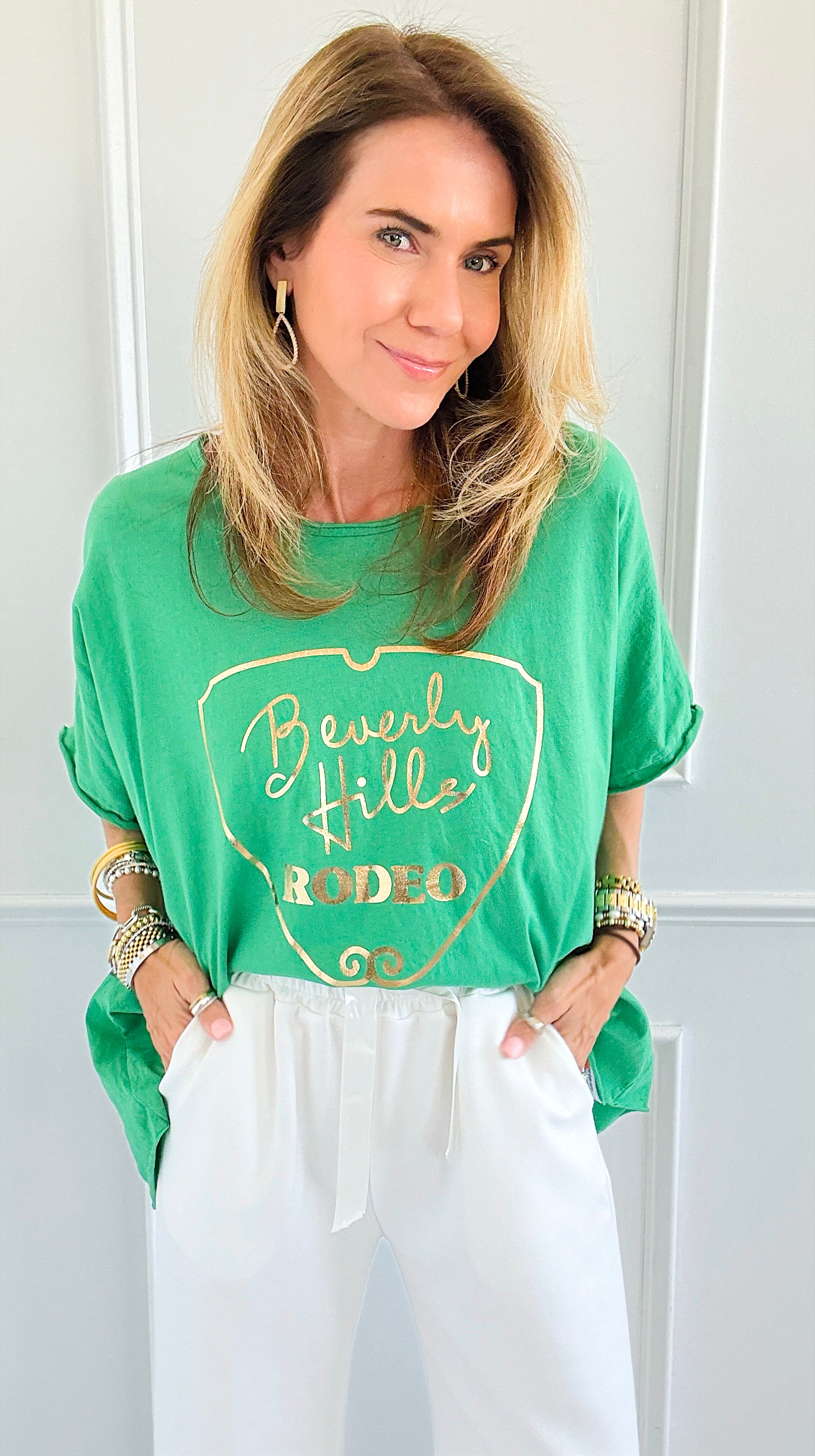 Rodeo Luxe Italian T-Shirt- Kelly Green-110 Short Sleeve Tops-Italianissimo-Coastal Bloom Boutique, find the trendiest versions of the popular styles and looks Located in Indialantic, FL
