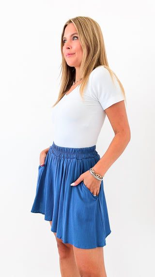 Effortless Everyday Woven Shorts - Denim-170 Bottoms-Zenana-Coastal Bloom Boutique, find the trendiest versions of the popular styles and looks Located in Indialantic, FL