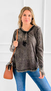 Sunday Stroll Mineral Wash Henley Top - Ash Black-110 Long Sleeve Tops-Zenana-Coastal Bloom Boutique, find the trendiest versions of the popular styles and looks Located in Indialantic, FL