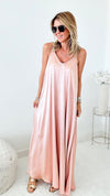 Silky Italian Long Dress - Rosa Pink-200 Dresses/Jumpsuits/Rompers-Tempo-Coastal Bloom Boutique, find the trendiest versions of the popular styles and looks Located in Indialantic, FL