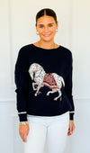 Equestrian Parade Italian Sweater- Navy-140 Sweaters-K2-Coastal Bloom Boutique, find the trendiest versions of the popular styles and looks Located in Indialantic, FL
