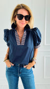 Checked Charm Puff Sleeve Top-110 Short Sleeve Tops-entro-Coastal Bloom Boutique, find the trendiest versions of the popular styles and looks Located in Indialantic, FL