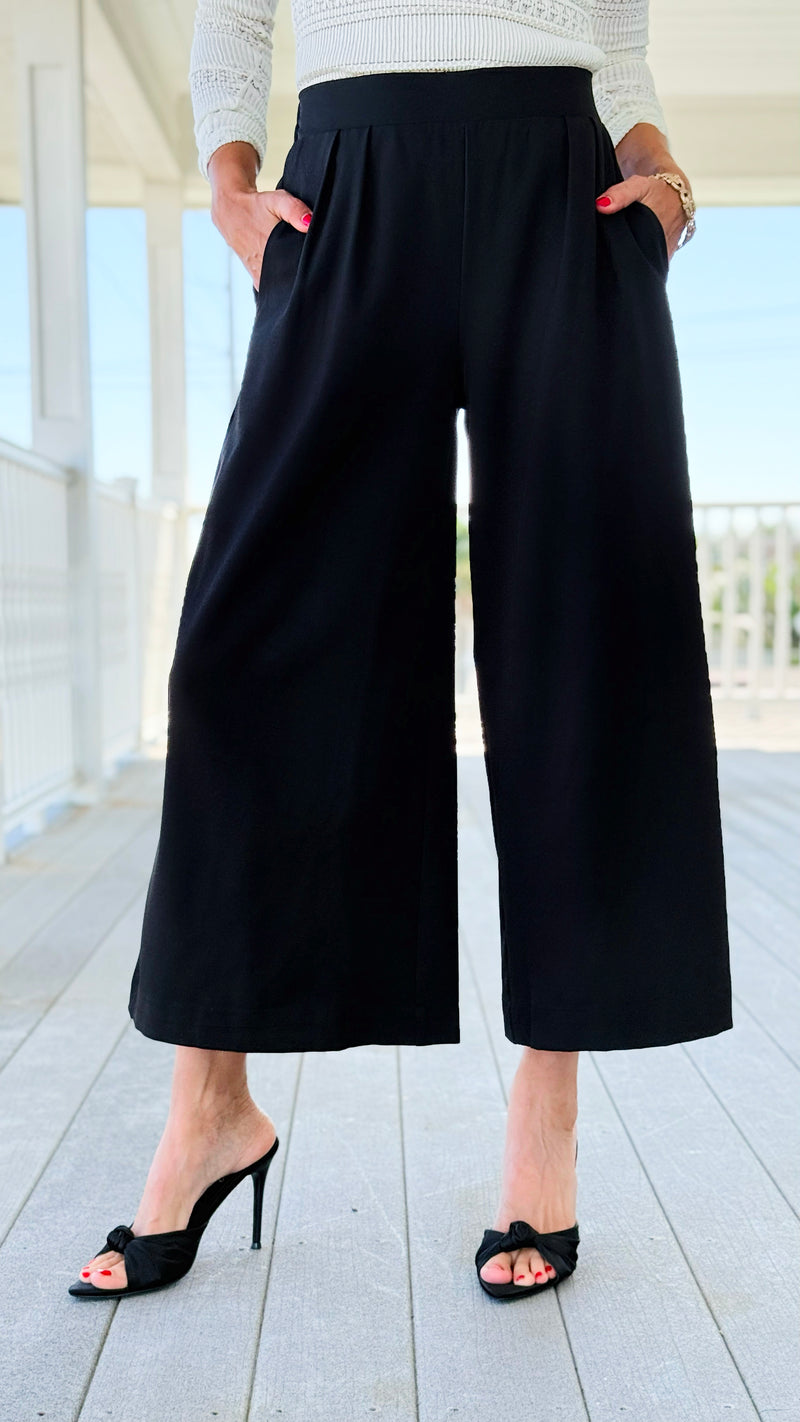 Sleek Pleated Cropped Pants - Black-170 Bottoms-Umgee-Coastal Bloom Boutique, find the trendiest versions of the popular styles and looks Located in Indialantic, FL