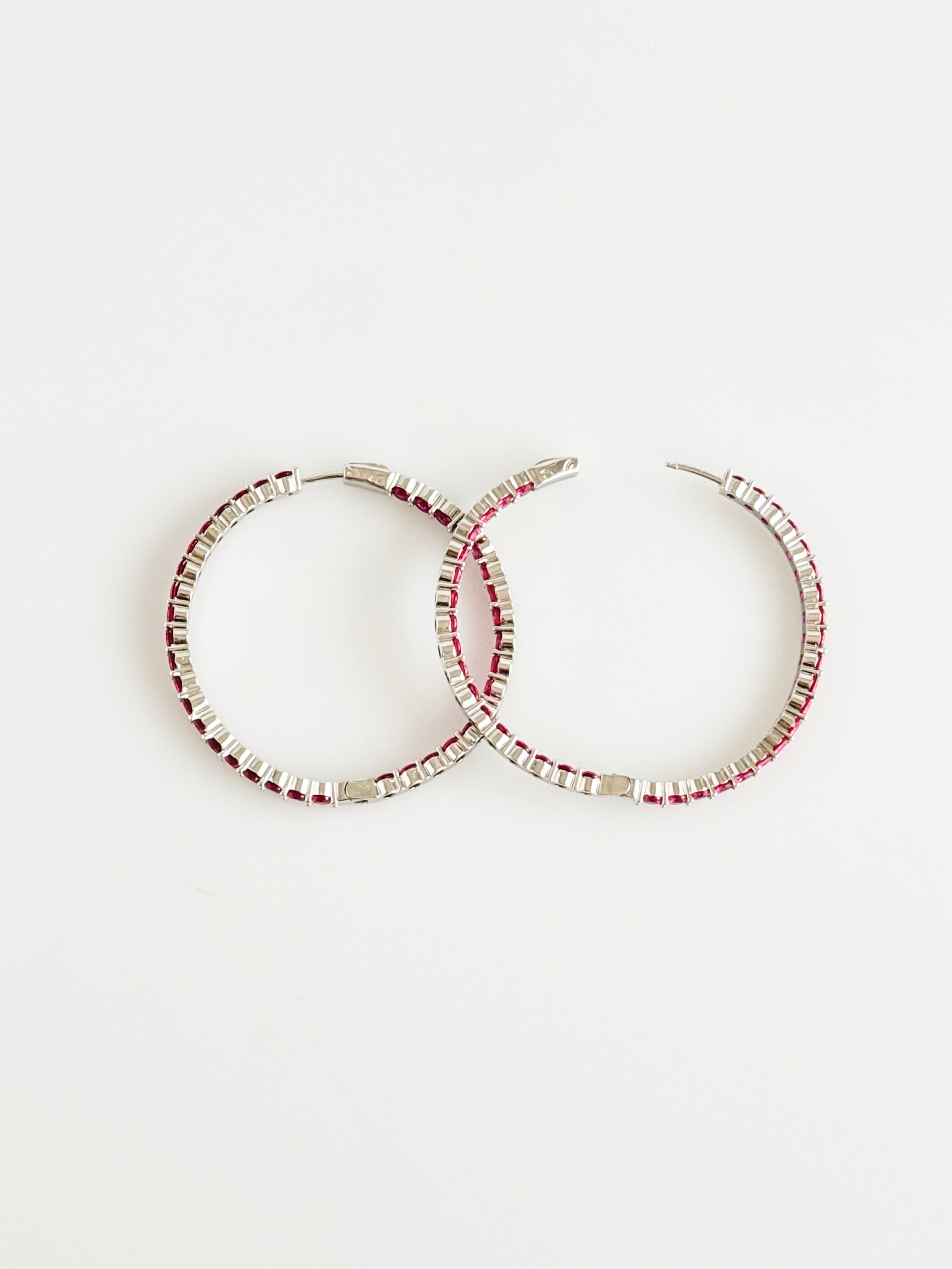 CZ Double Vision Big Hoops Earrings - Fuchsia-230 Jewelry-Chasing Bandits-Coastal Bloom Boutique, find the trendiest versions of the popular styles and looks Located in Indialantic, FL