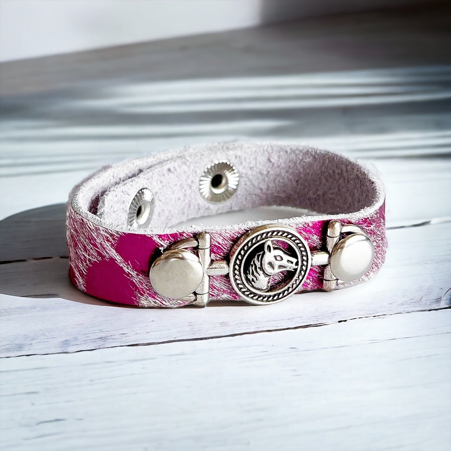 Leather Horsebit Bracelet - Fuchsia-230 Jewelry-Charlie Leather-Coastal Bloom Boutique, find the trendiest versions of the popular styles and looks Located in Indialantic, FL