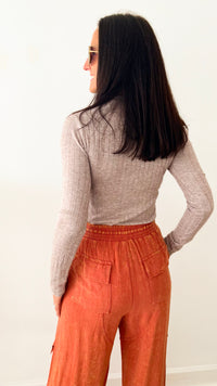 Ribbed Long Sleeve Turtle Neck Top - Ash Mahogany-130 Long Sleeve Tops-Zenana-Coastal Bloom Boutique, find the trendiest versions of the popular styles and looks Located in Indialantic, FL