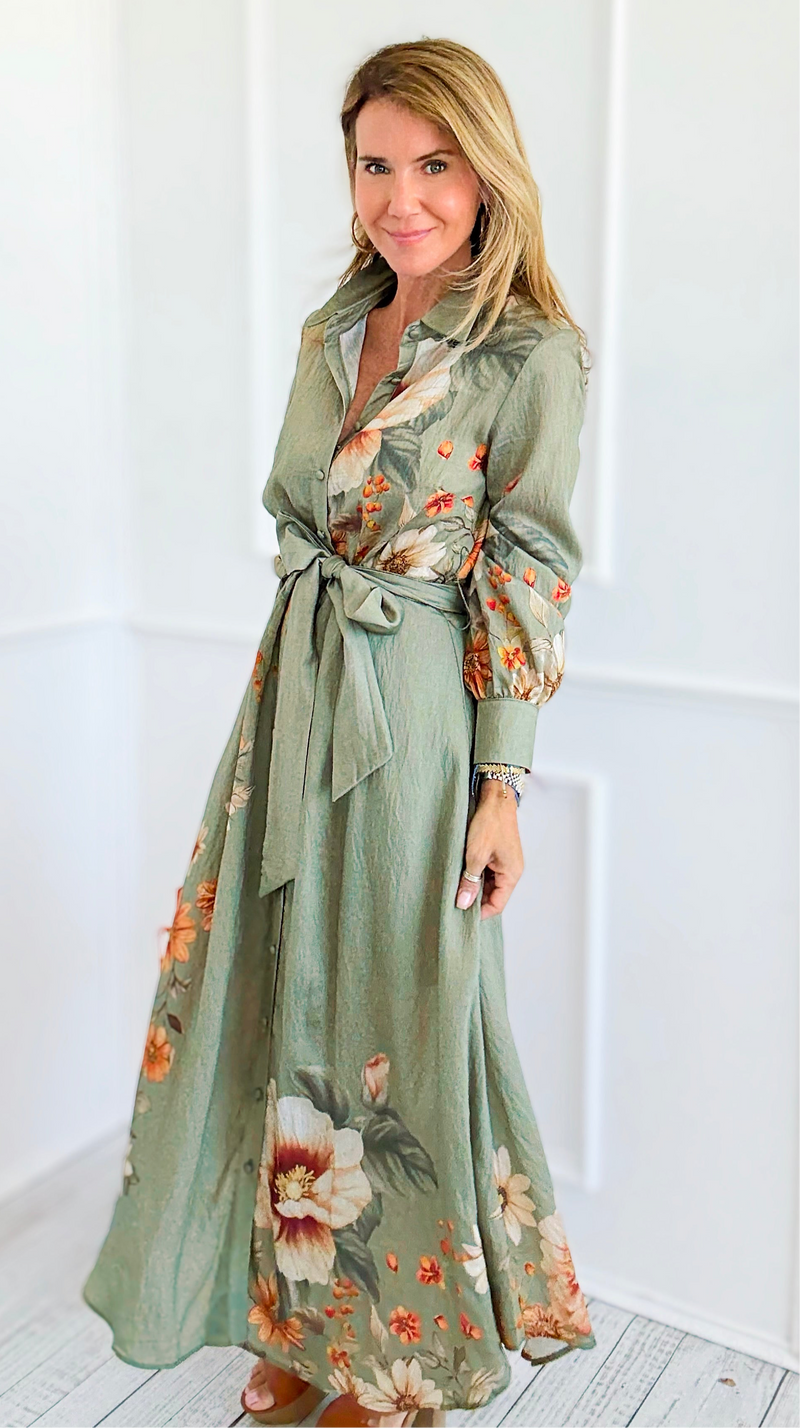 Botanic Cascade Maxi Shirt Dress-200 Dresses/Jumpsuits/Rompers-Rokoko-Coastal Bloom Boutique, find the trendiest versions of the popular styles and looks Located in Indialantic, FL
